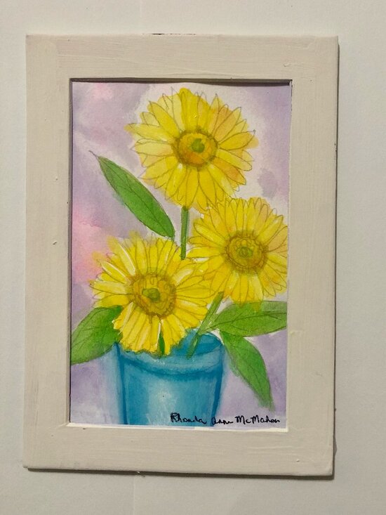 Rhonda McMahon...artist Other - Summer Sunflowers in Vase Watercolor Painting